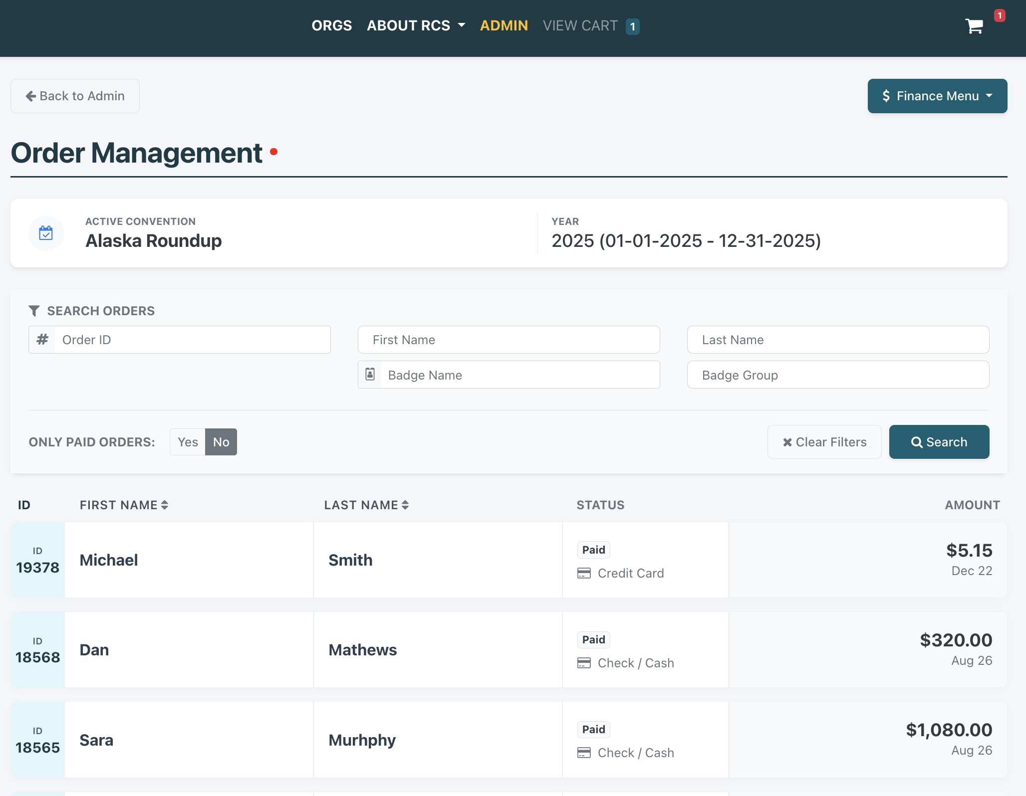Order Search
