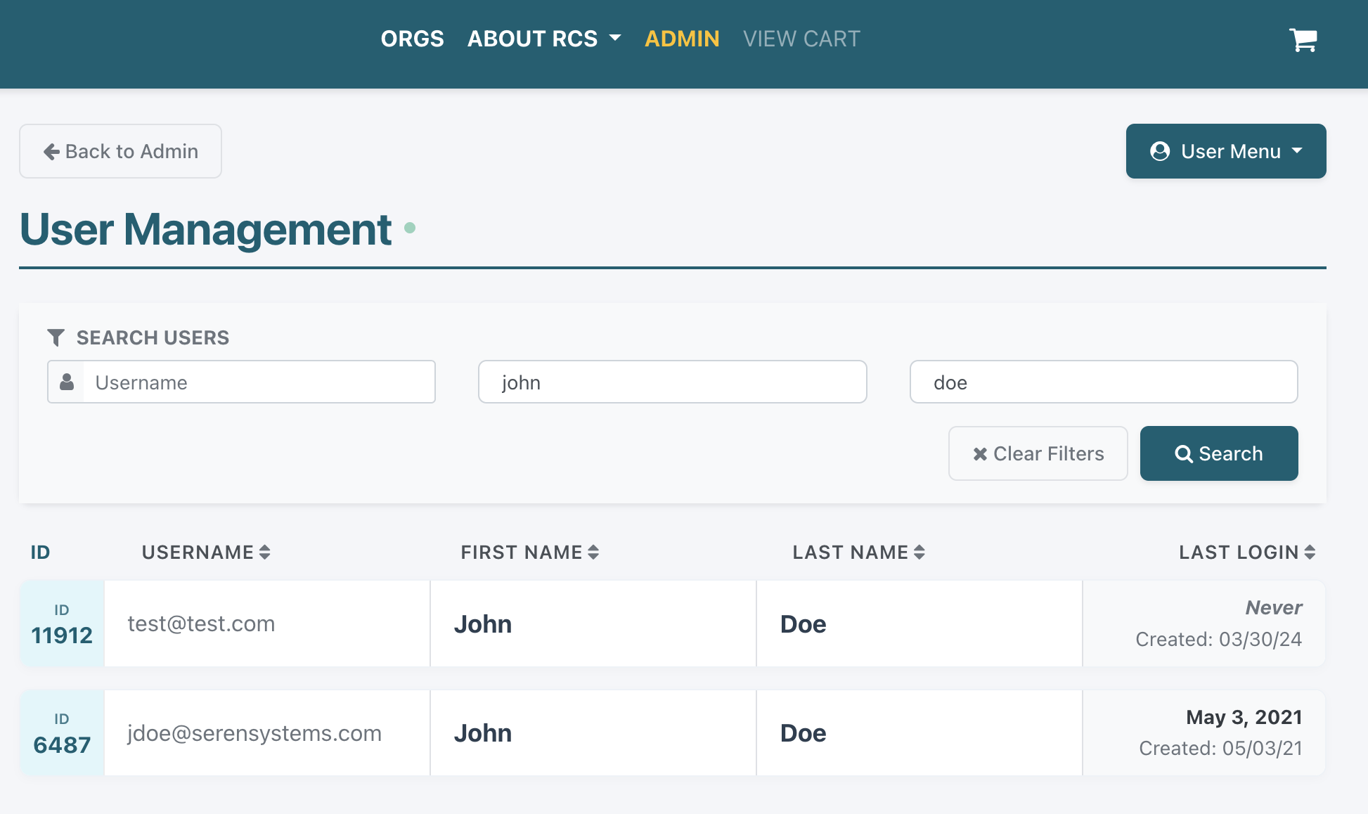 Admin User Search